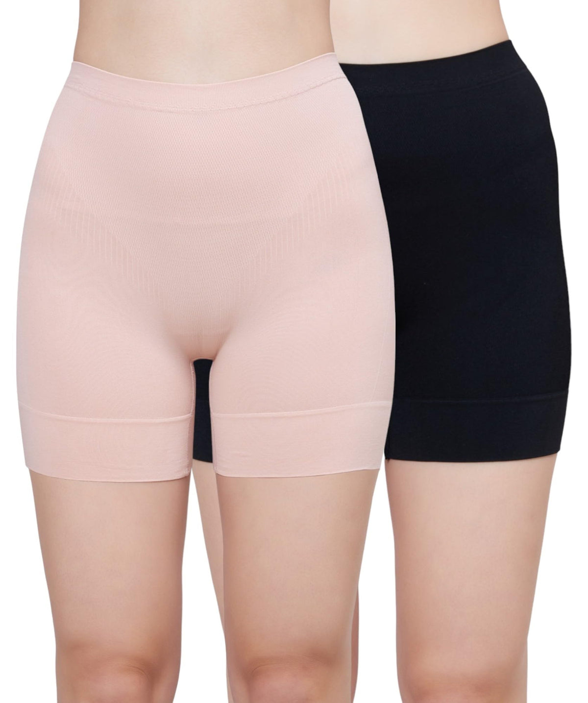 PLUMBURY Seamless High Waist Tummy Control Shapewear Boyshort Panty,Black/Beige, Size XXL (Pack of 2) 2