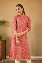 Soch Womens Peach-Coloured Rayon Floral Printed Straight Kurta