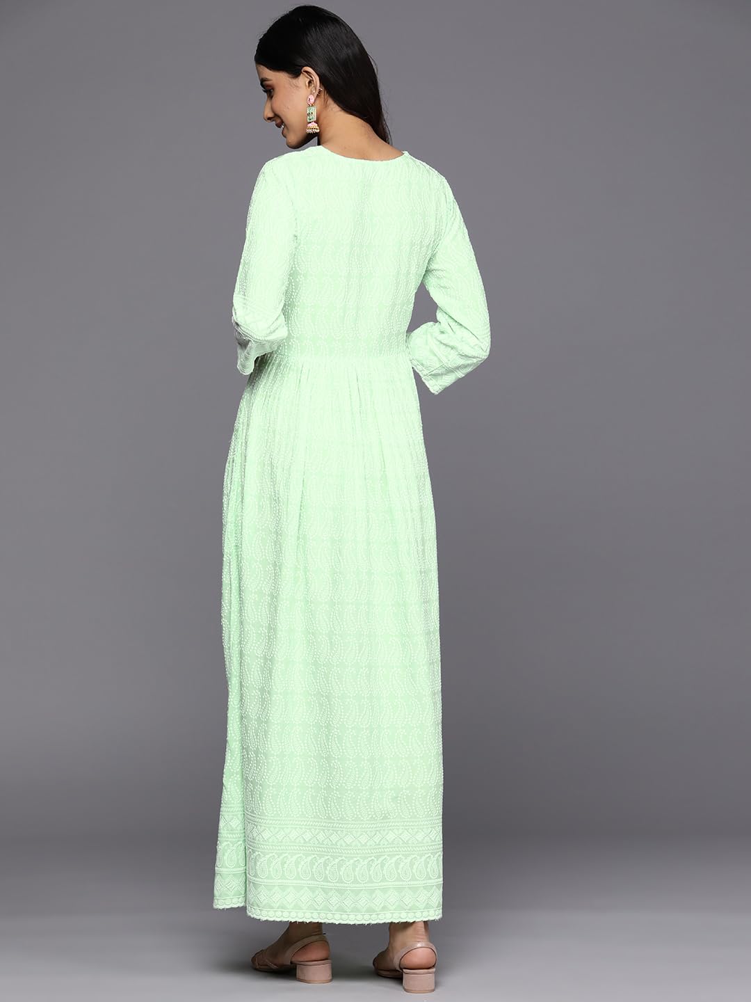 Libas WomenS Rayon Fit And Flare Maxi Dress (26267_Green