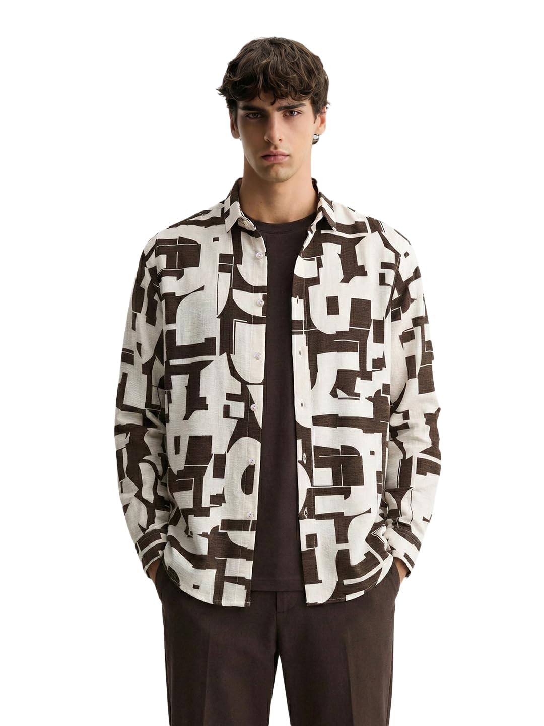 The Indian Garage Co Mens Slim Fit Printed Cutaway Collar Long Sleeves Resort Shirt