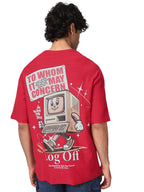 Bewakoof Air 1.0 Mens Graphic Printed Oversized Fit Half Sleeve Round Neck Cotton Jersey T-Shirt_661990_Red_M