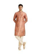 Manyavar Mens Art Silk Printed Kurta Set (Rust,XXL)