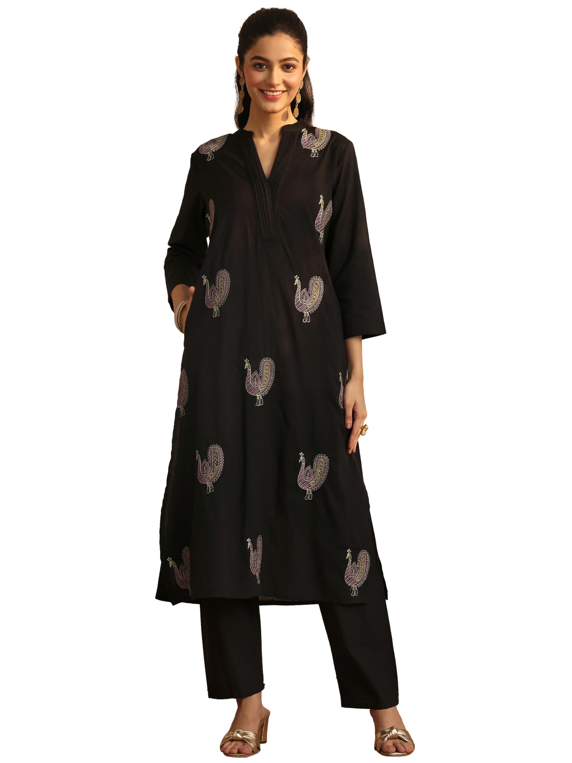 Libas Embroidered Cotton Straight Kurta with Trousers- 93093XXL