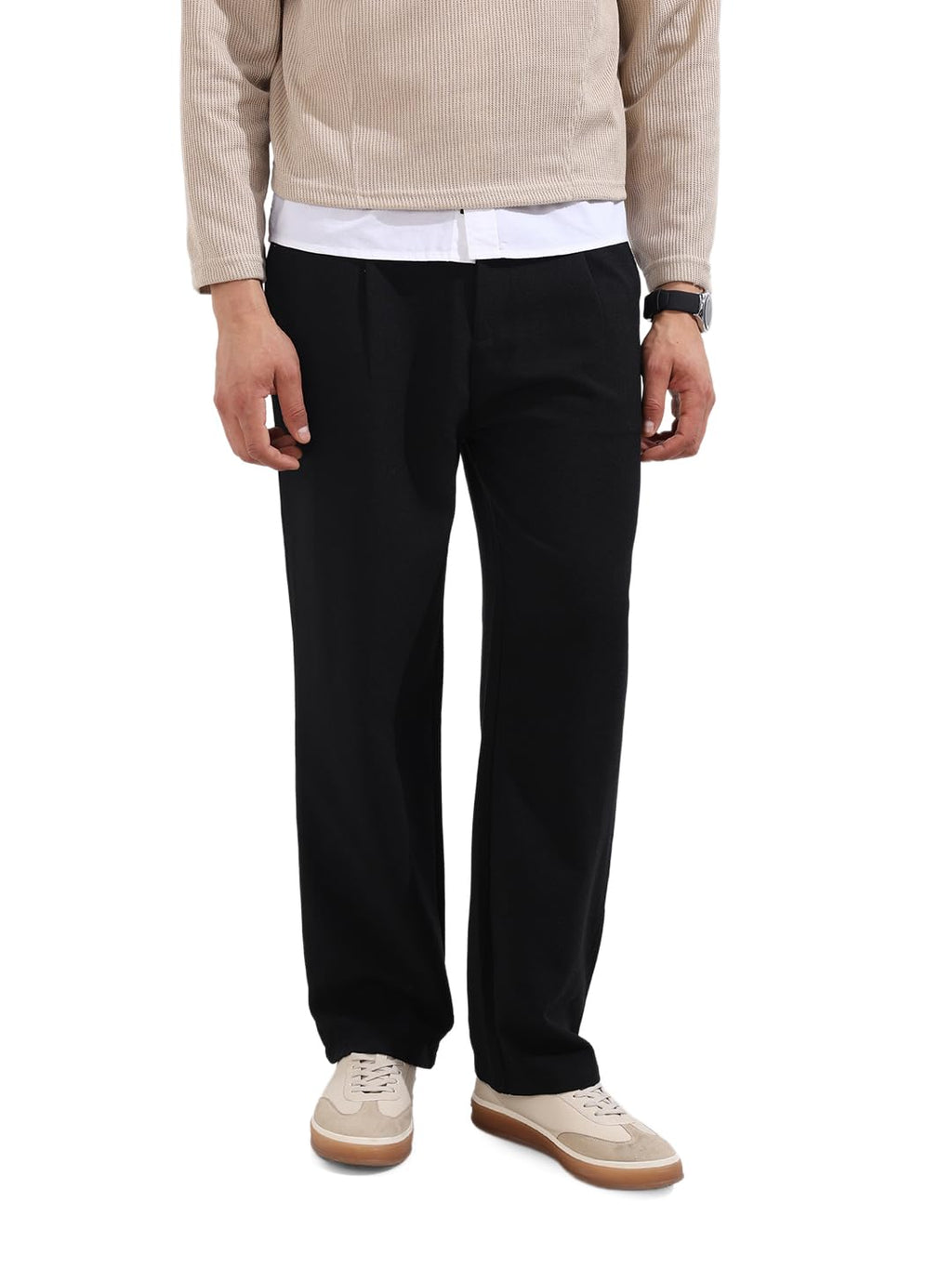 The Indian Garage Co Mens Relaxed Fit Mid-Rise Textured Trousers Sweater
