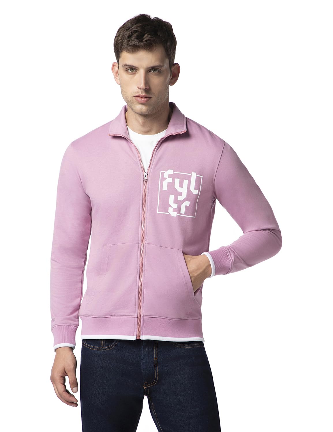 FYLTR Mens Casual Stand Collar Jacket With Rib Details - Full Zipper | Full Sleeve Branding | Casual Winterwear For Men