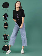 Rigo Back Printed Half Sleeves Round Neck Oversized T-Shirt for Women | Drop Shoulder T-Shirt | Loose Baggy Fit T-Shirt for Wome