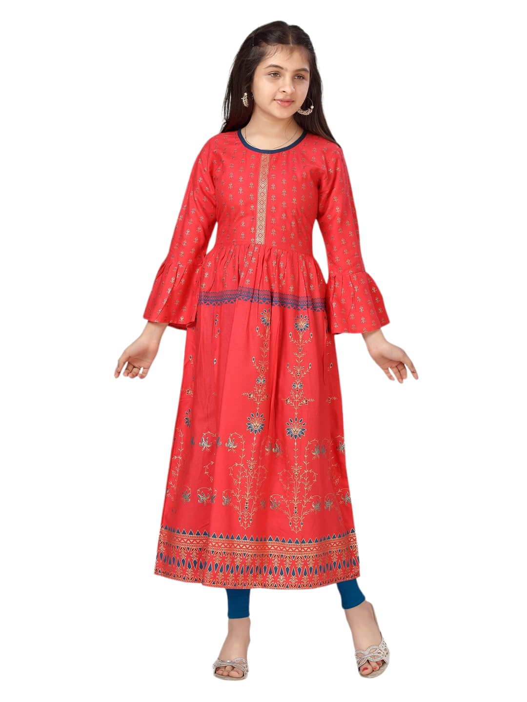 Aarika Girls Gajri-Blue Color Printed Kurti Legging Set (KL-K-253-GAJRI-BLUE-32)