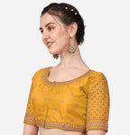 Pujia Mills WomenS Cobra Silk Embroidery Coding Stone Work Half Sleeve Saree Blouse