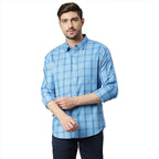 Thomas Scott Mens Checkered Slim Fit 100% Cotton Casual Shirt with Spread Collar and Long Sleeve Royal Blue