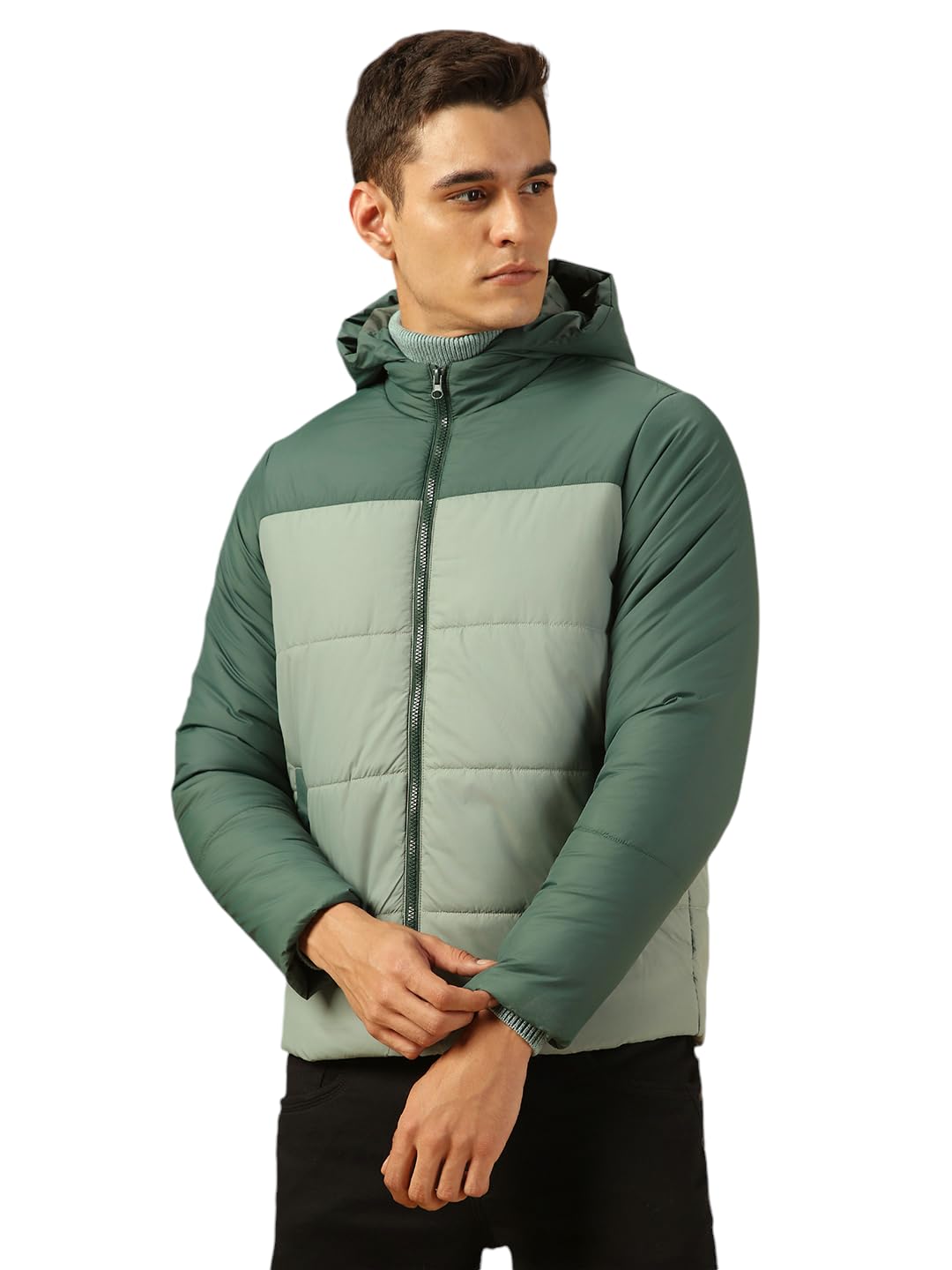 Dennis Lingo Men Regular Fit Ployseter Colorblock Full Sleeves Hooded Padded Jackets