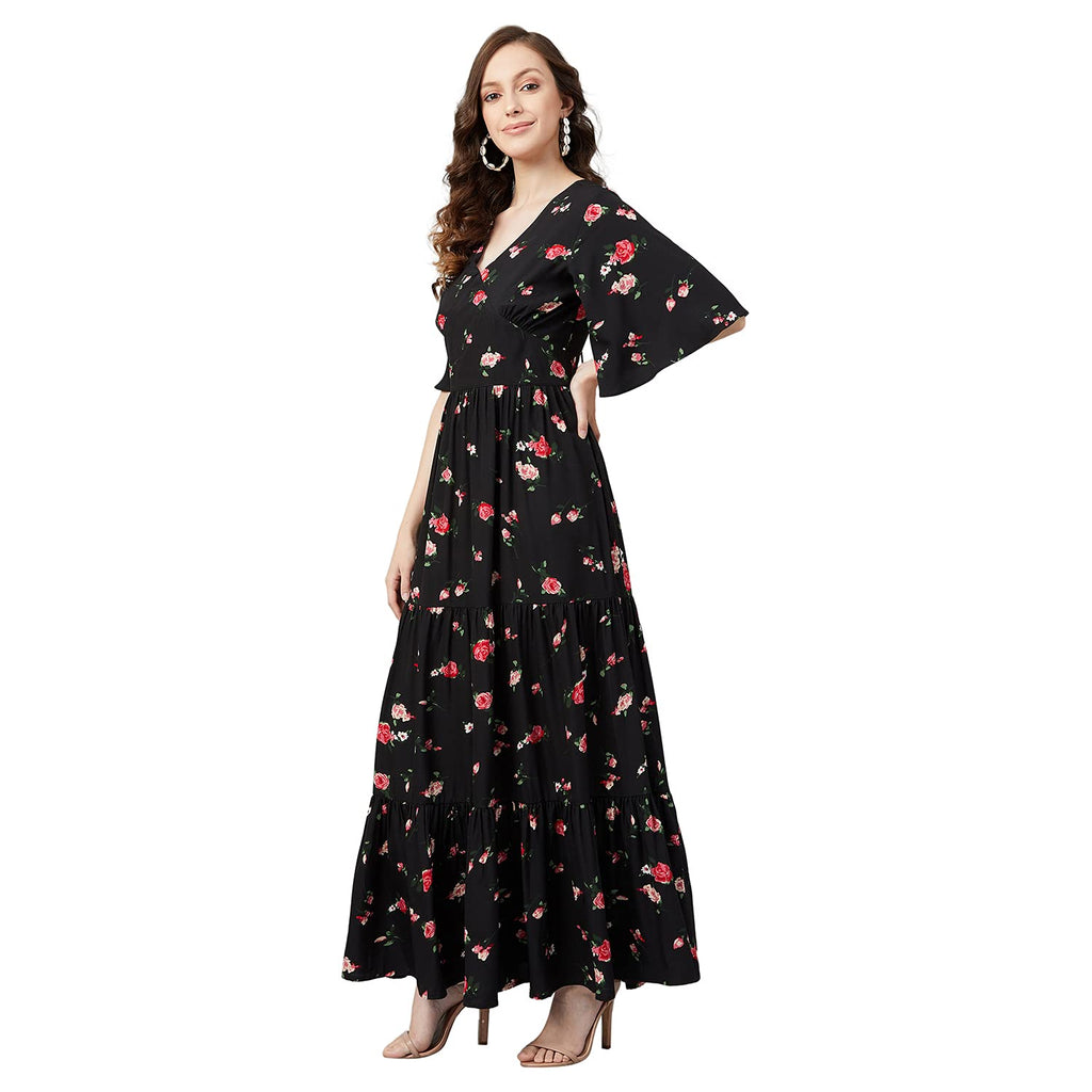 Rare Women'S Crepe Fit And Flare Maxi Casual Dress (Ep6216_Black)