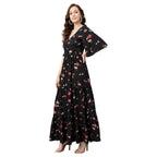 Rare Women'S Crepe Fit And Flare Maxi Casual Dress (Ep6216_Black)