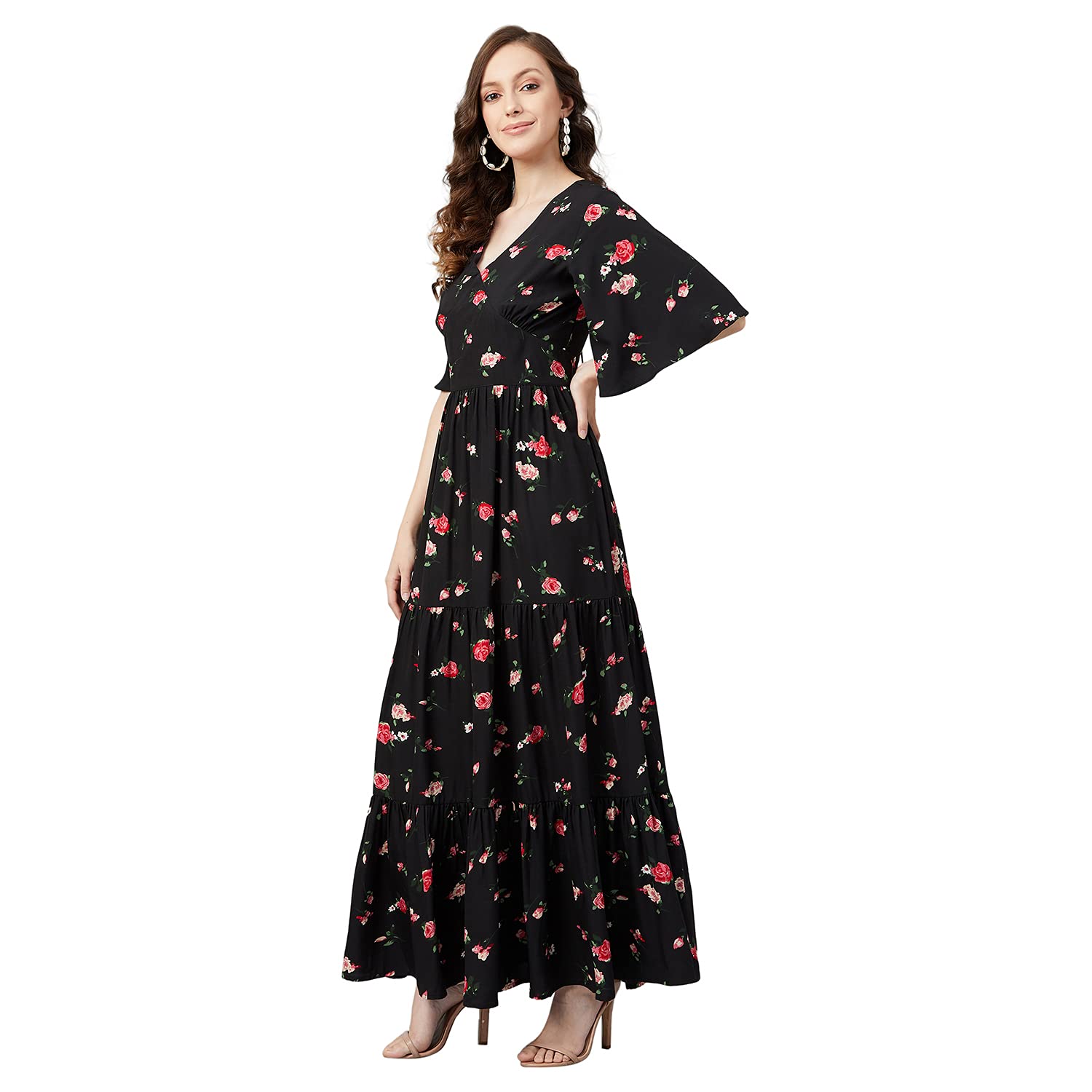 Rare Women'S Crepe Fit And Flare Maxi Casual Dress (Ep6216_Black)