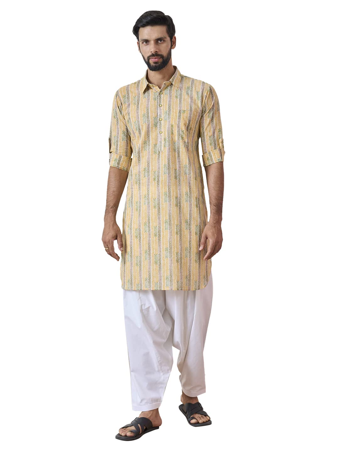 See Designs Yellow Regular Fit Pure Cotton Pathani Kurta_Sdmpkt1160Xs