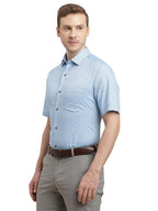 Turtle Men 100% Cotton Regular Fit Light Blue Printed Half Sleeve Formal Shirt