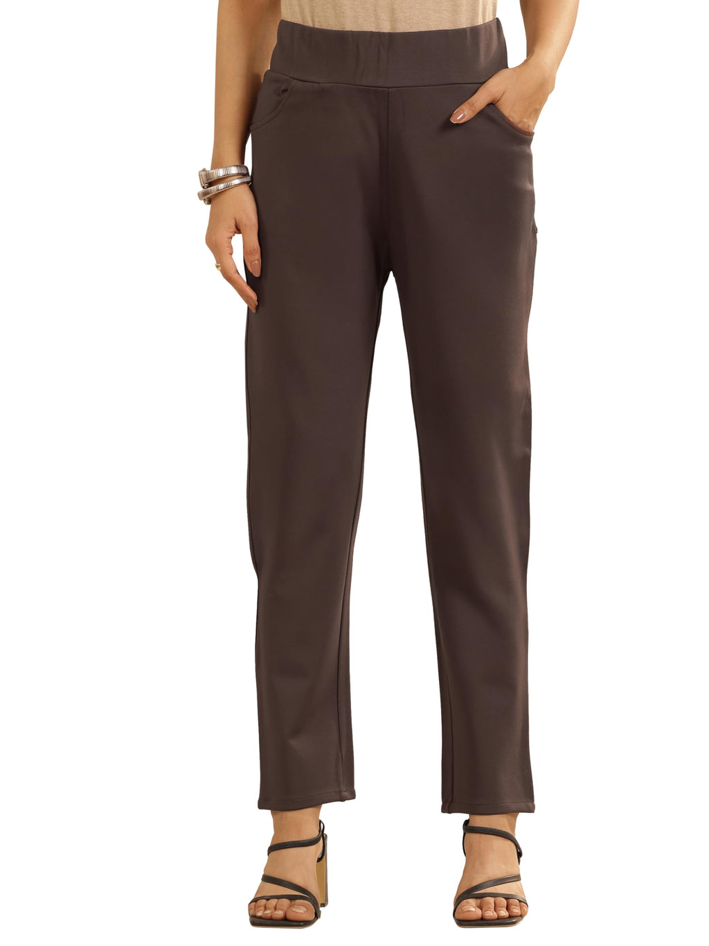 Libas Womens Solid Rayon Jeggings For Women Brown