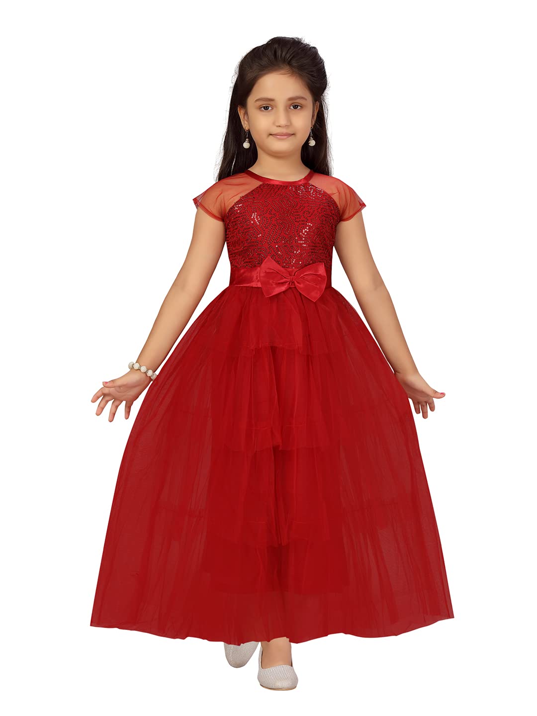 Aarika GirlS Nylon A-Line Maxi Gown (G-21311_Maroon_24)