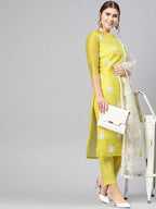 Anni Designer Women'S Ruby Cotton Straight Embroidery Kurti With Pant & Dupatta Set (White-Show Beige_Xl Beige_X-Large)