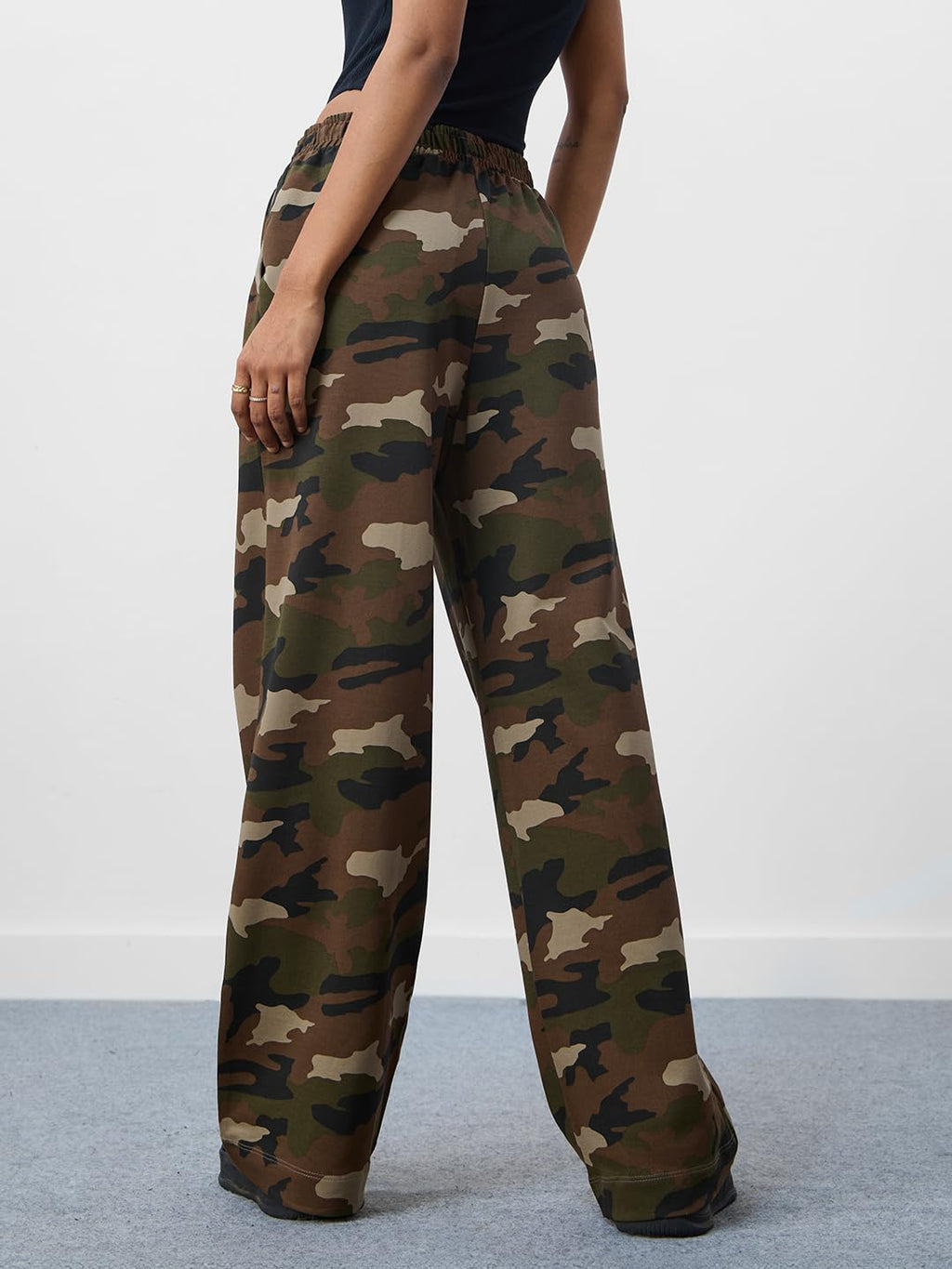 The Souled Store Sable Women and Girls Drawstringed Brown Camouflage Baggy Fit Cotton Flared Joggers