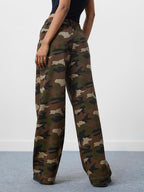 The Souled Store Sable Women and Girls Drawstringed Brown Camouflage Baggy Fit Cotton Flared Joggers