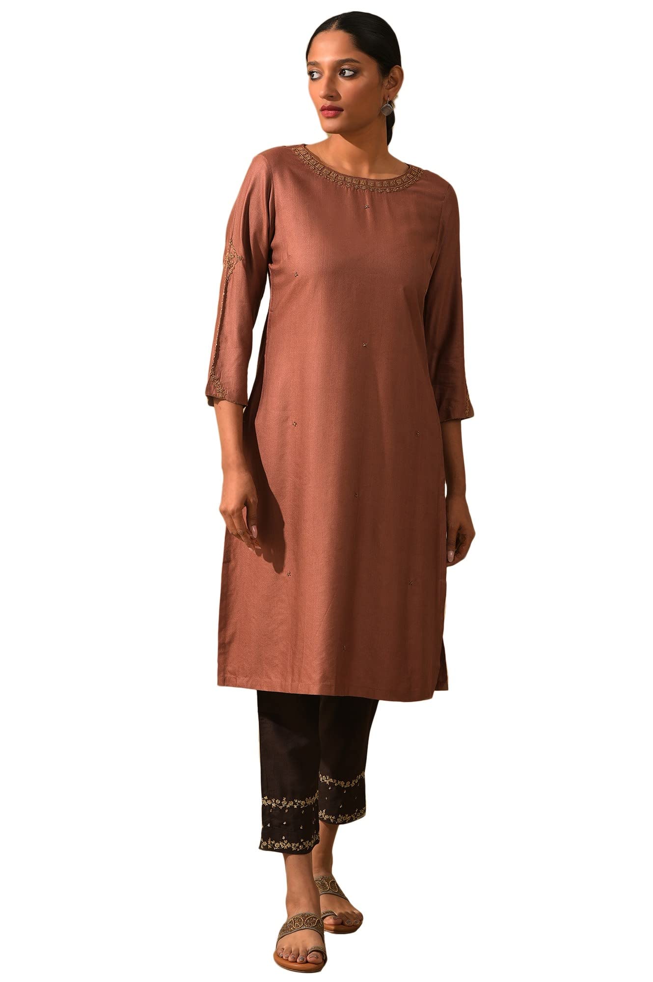 W For Woman Dusty Pink Silk Viscose Tussar Kurta_21Juf11315-920297_Xs