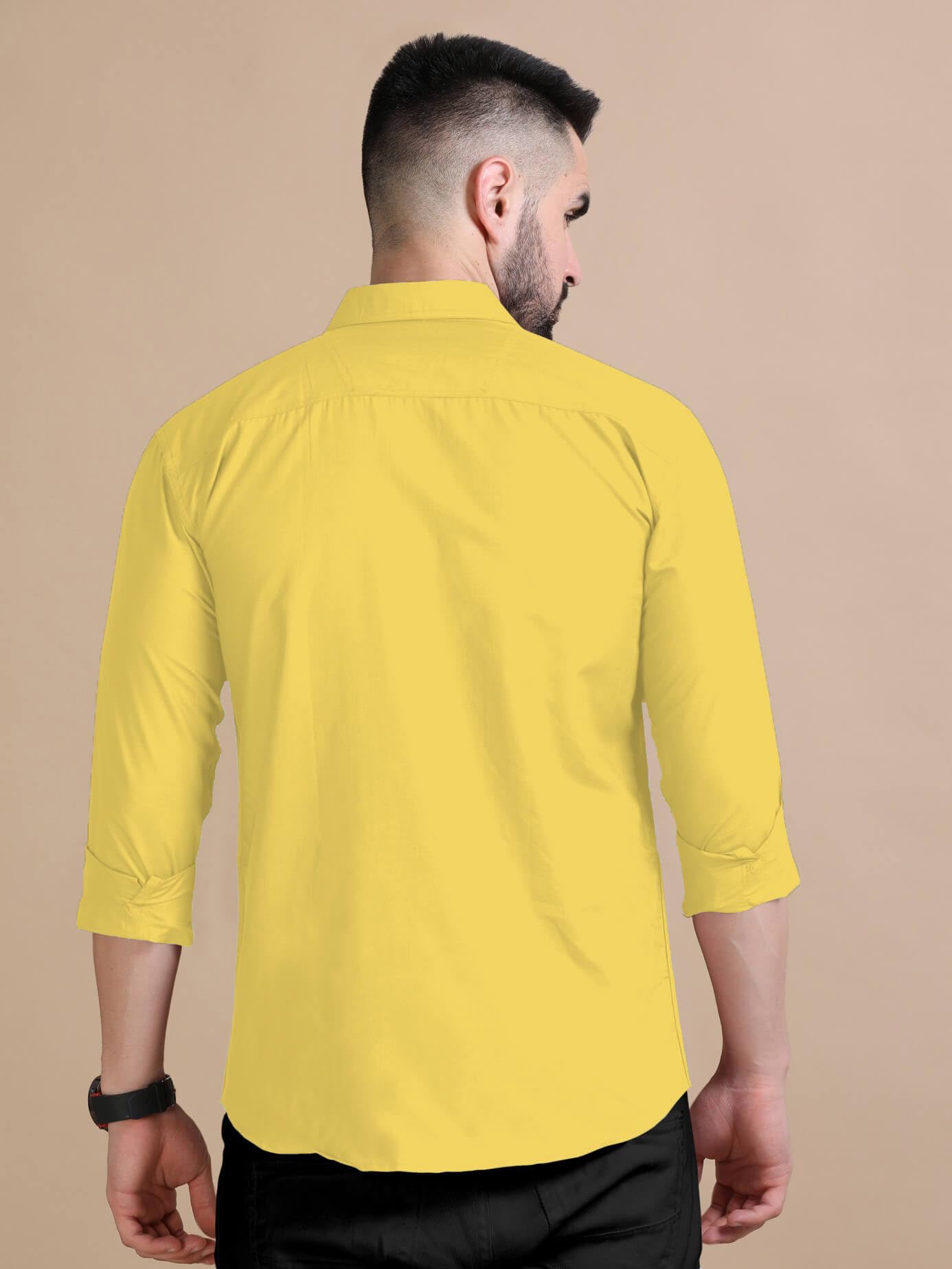 Rebelify MenS Double Pocket Shirt  Classic Casual Cotton Blend With Adjustable Cuffs Yellow