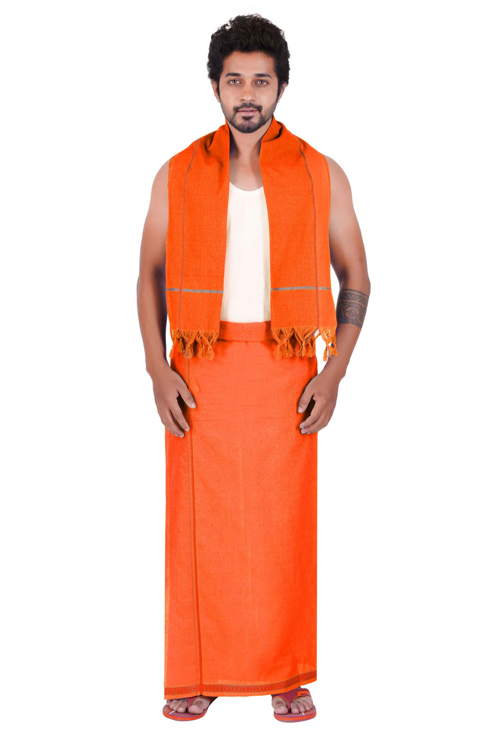 Prakasam Cotton MenS Pure Cotton Colour Dhoti (1.26X1.90Mtrs) With Matching Towel (0.74X1.50Mtrs) Set