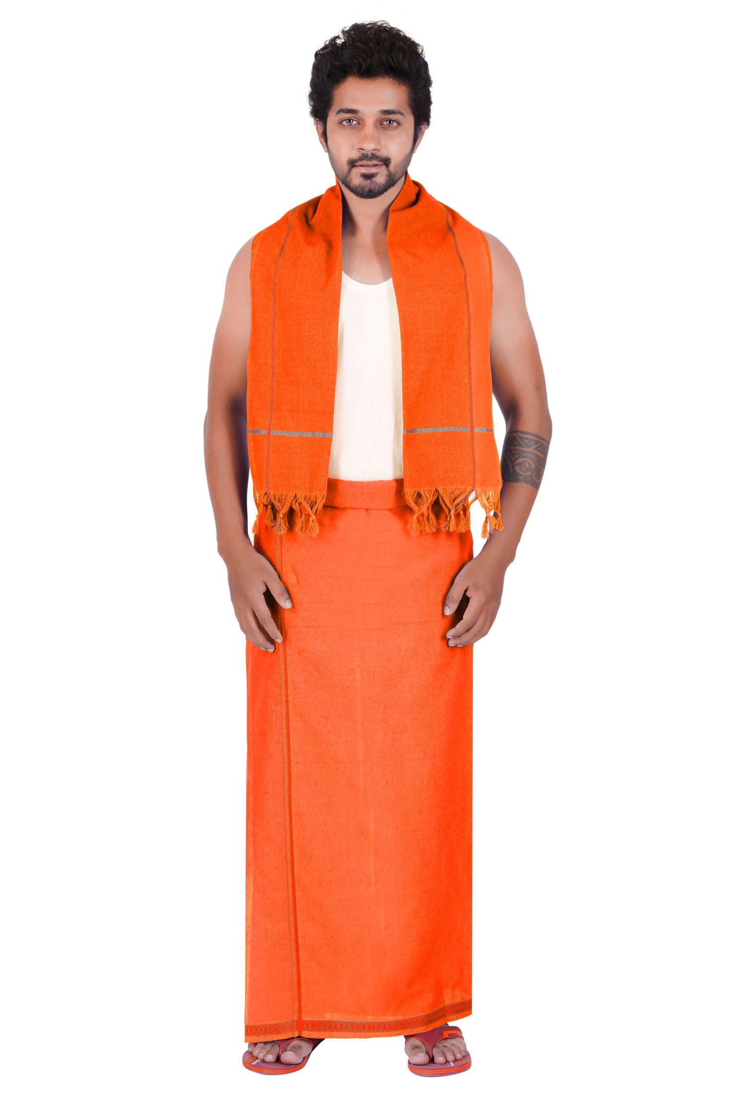 Prakasam Cotton MenS Pure Cotton Colour Dhoti (1.26X1.90Mtrs) With Matching Towel (0.74X1.50Mtrs) Set
