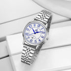 SHENGKE SK Business Classic Women Watch with Calendar Genuine Leather Stainless Steel Band Elegant Ladies Watch (Arabic-Steel)