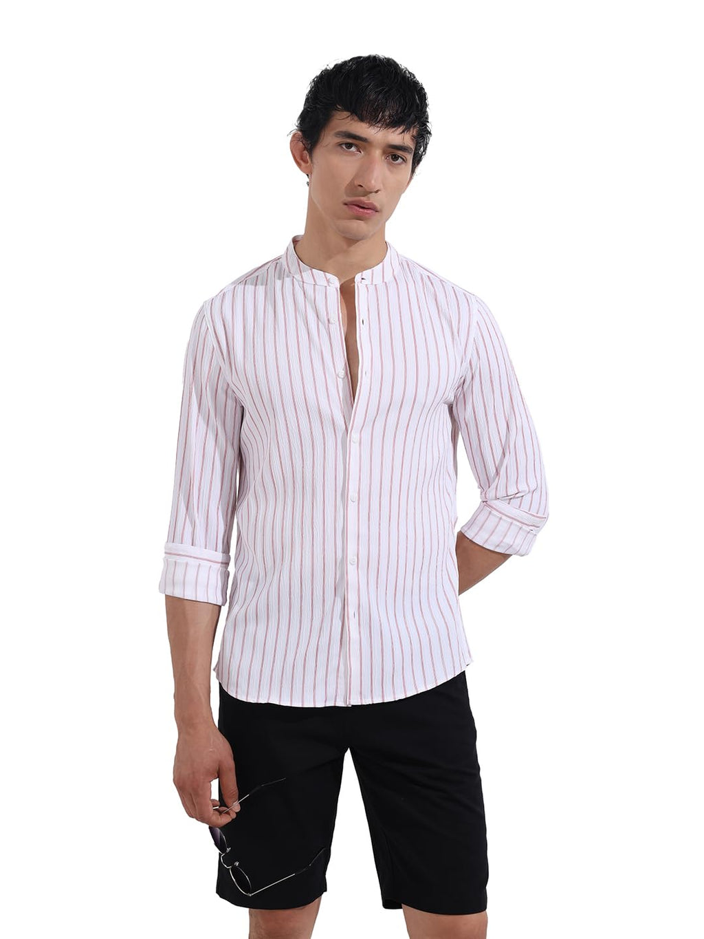 The Indian Garage Co Mens Regular Fit Vertical Striped Mandarin Collar Long Sleeves Sweater