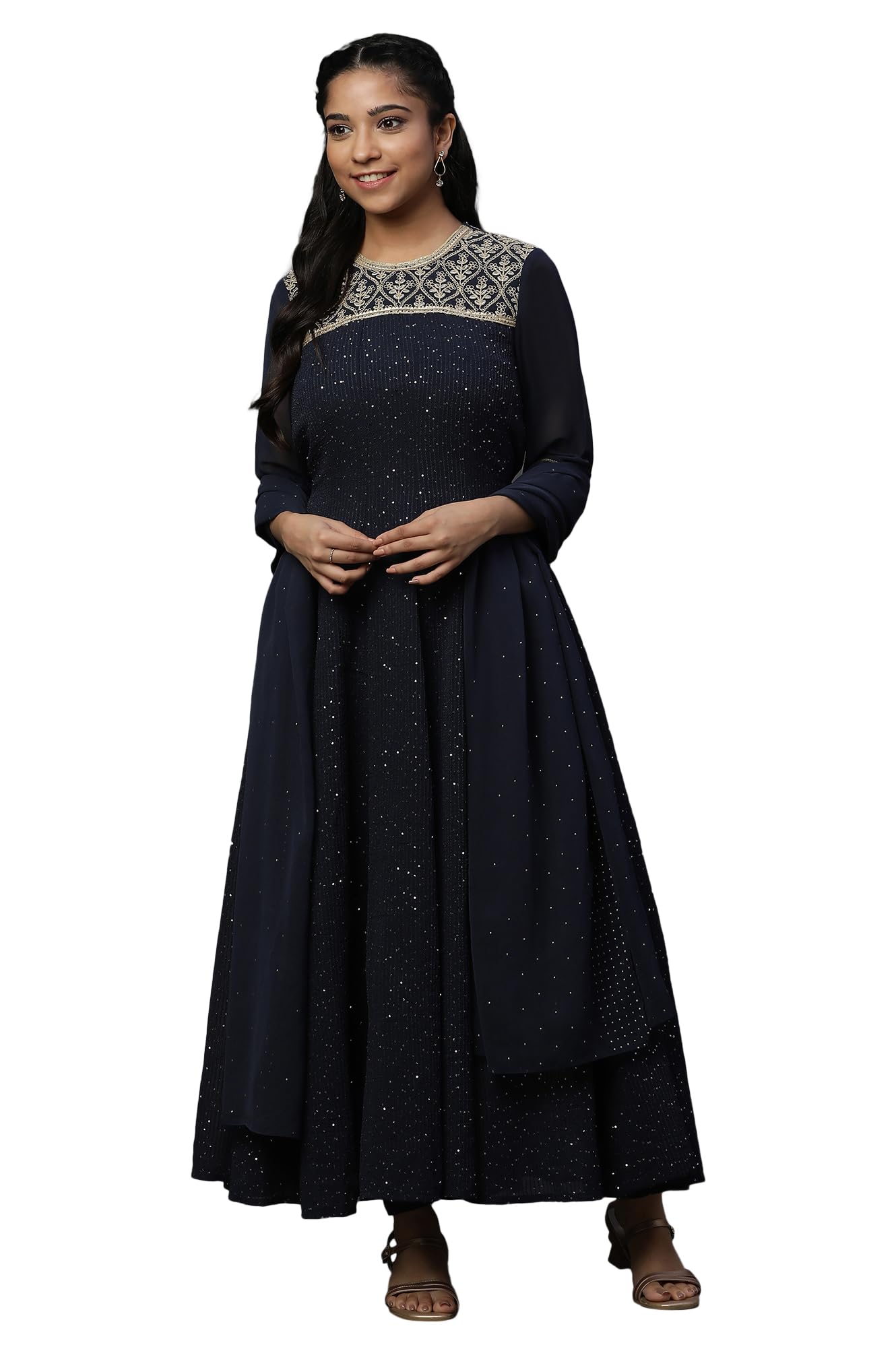 Blue Dori Embroidered Anarkali Kurta, Tights And Dupatta Set (Size: Xl)-23Aud10605-606267