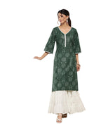 Libas WomenS Cotton Printed Straight Kurta (26195_Green