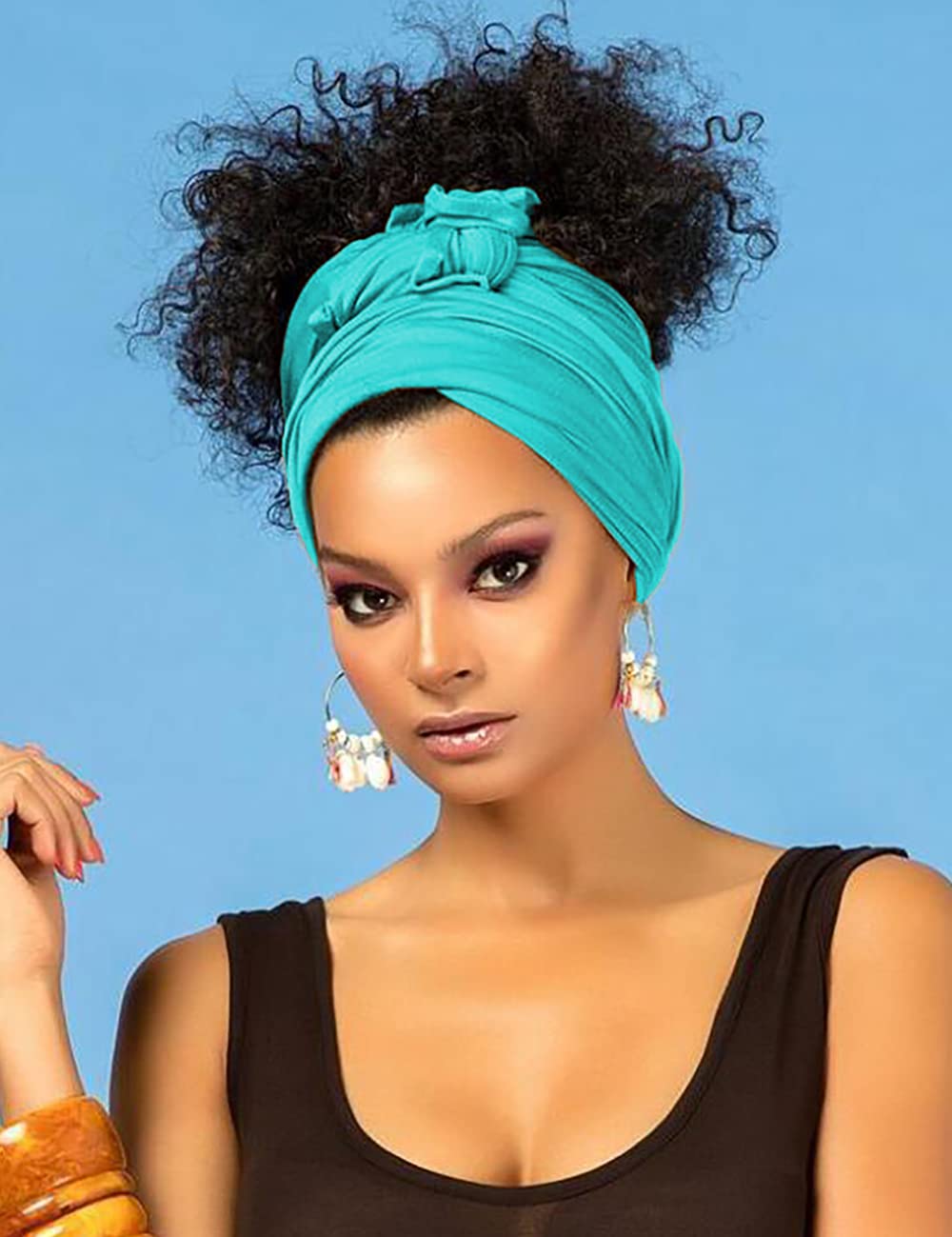 Harewom Womens Head Wraps Scarf Long Lightweight Fashion Solid Color Winter Turban Headband for Locs Medium-Turquoise