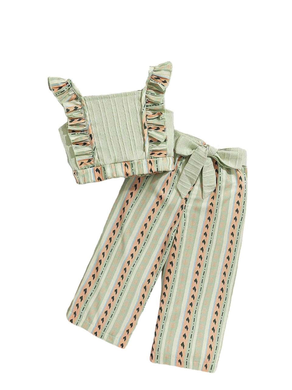 TAGAS Polyester Girl Summer Casual Top Puff Sleeve and Printed Long Pants 2pcs Outfit || Two-Piece Set FOR GIRLS ||Girls Clothin