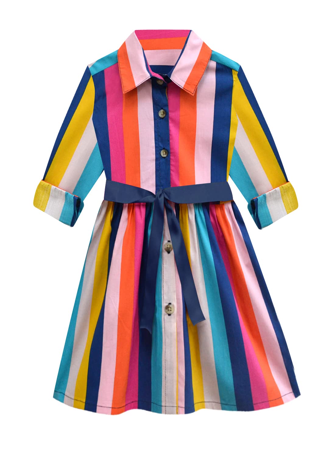 A.T.U.N. (ALL THINGS UBER NICE) Girls Cotton Shirt Knee-Length Casual Dress (GDRS SHT_Multicolor4_8-9 Years)