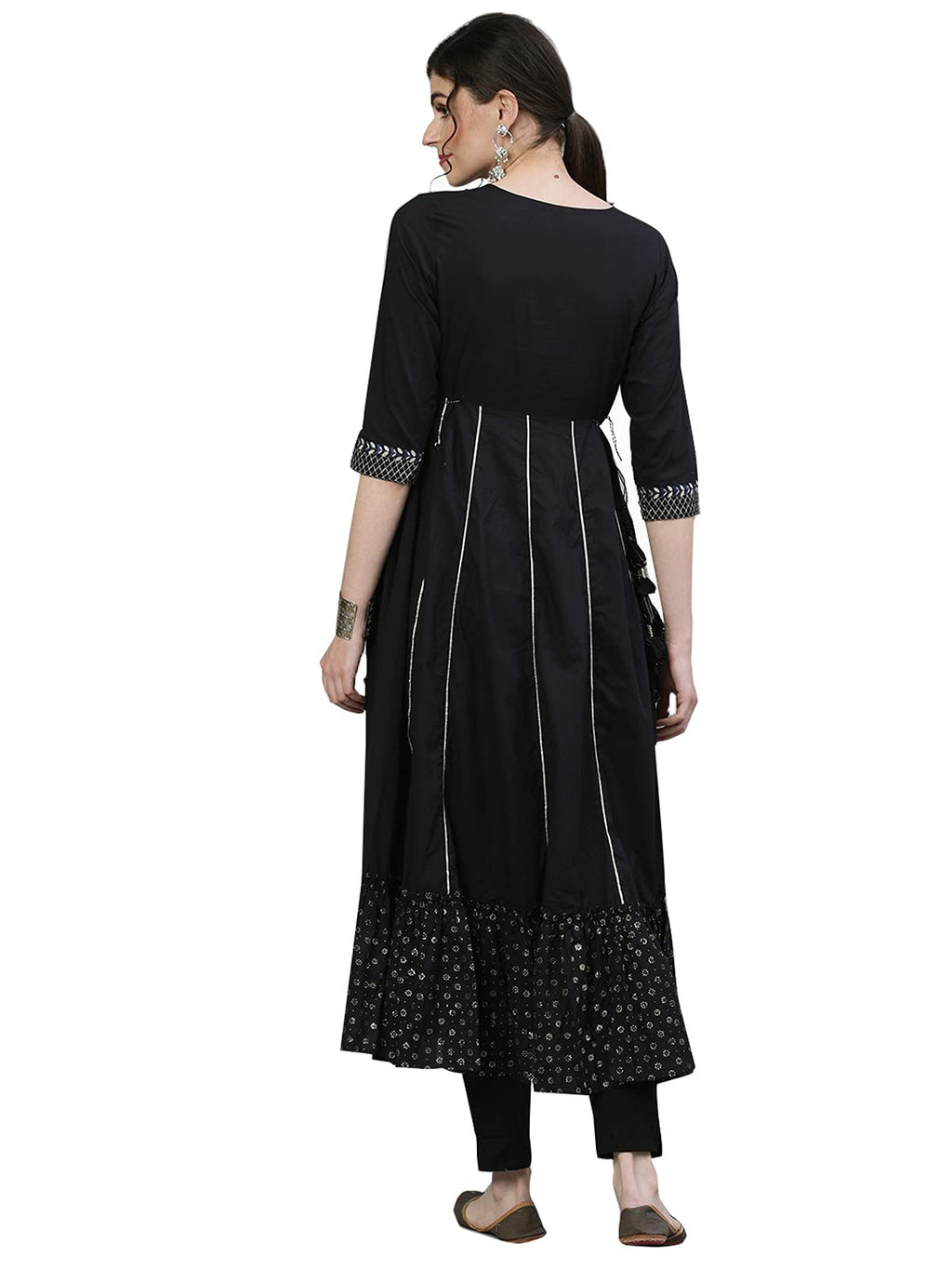 Ishin Women'S Cotton Anarkali Embellished Beads And Stones Ethnic Motifs Print Blue Kurti