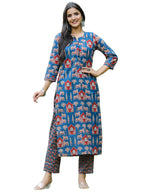 ANNI DESIGNER Womens Cotton Blend Straight Printed Kurta with Pant (Kagali Blue_S_Blue_Small)