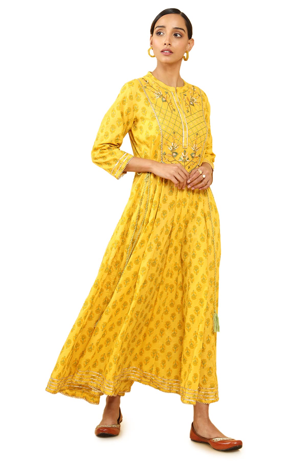 Soch Women Yellow Cotton Embroidered Kurta