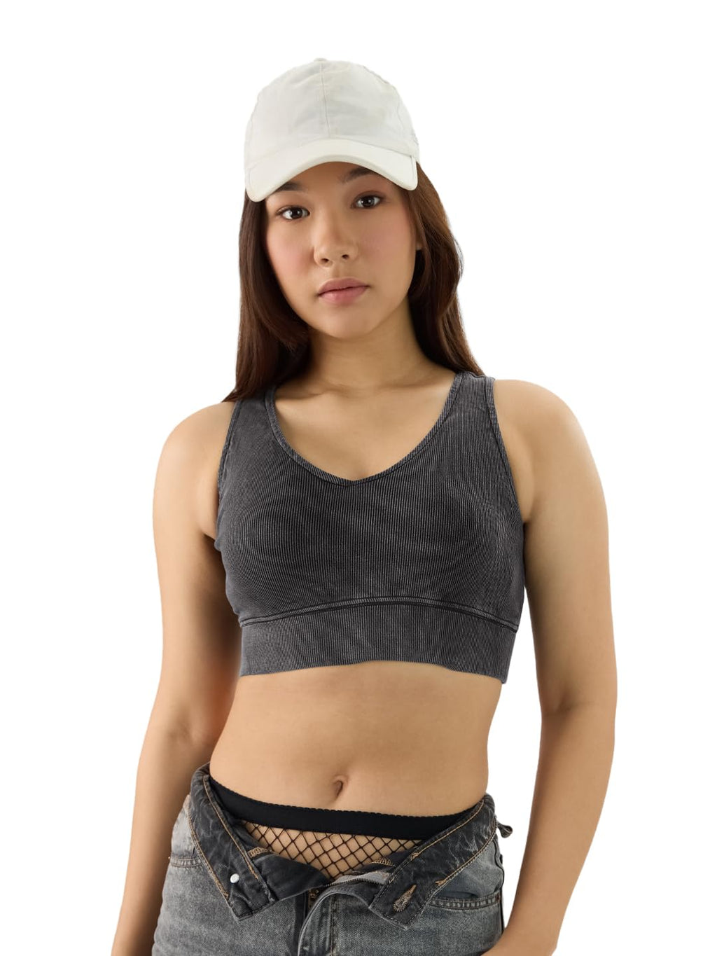 The Souled Store Solids: Light Grey Women and Girls Sleeveless Round Neck Bralette Top