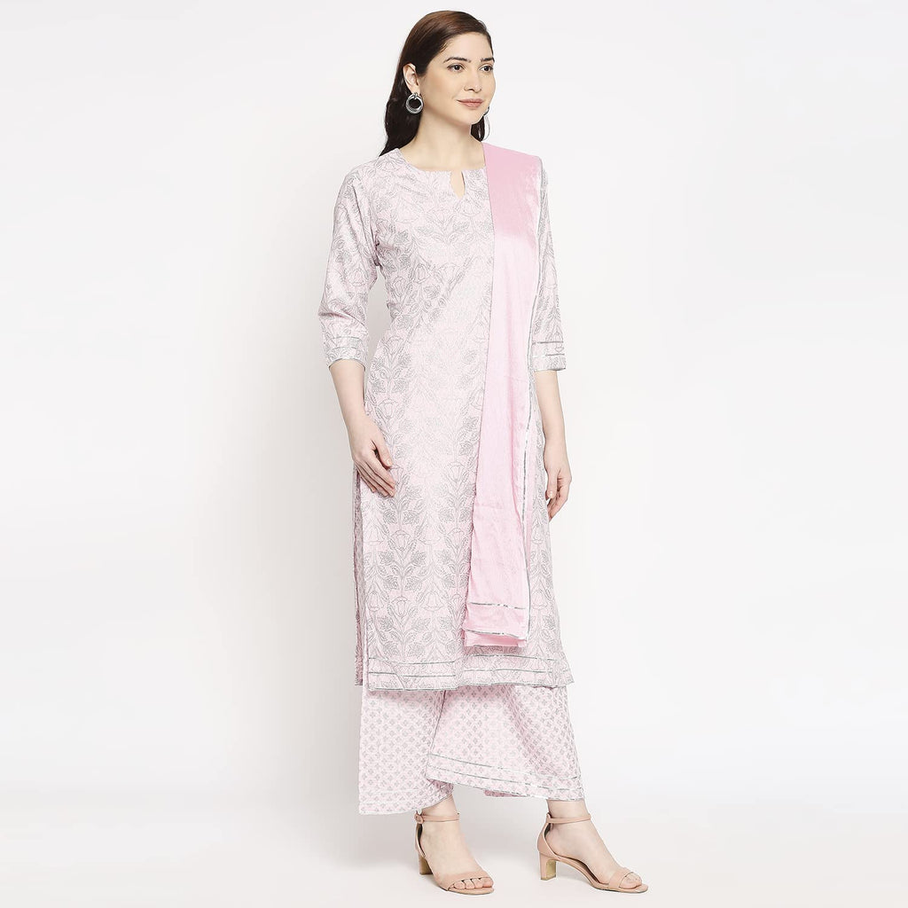 Anni Designer Women'S Cotton Straight Kurta With Palazzo & Dupatta (Doli Pink_Gsk)