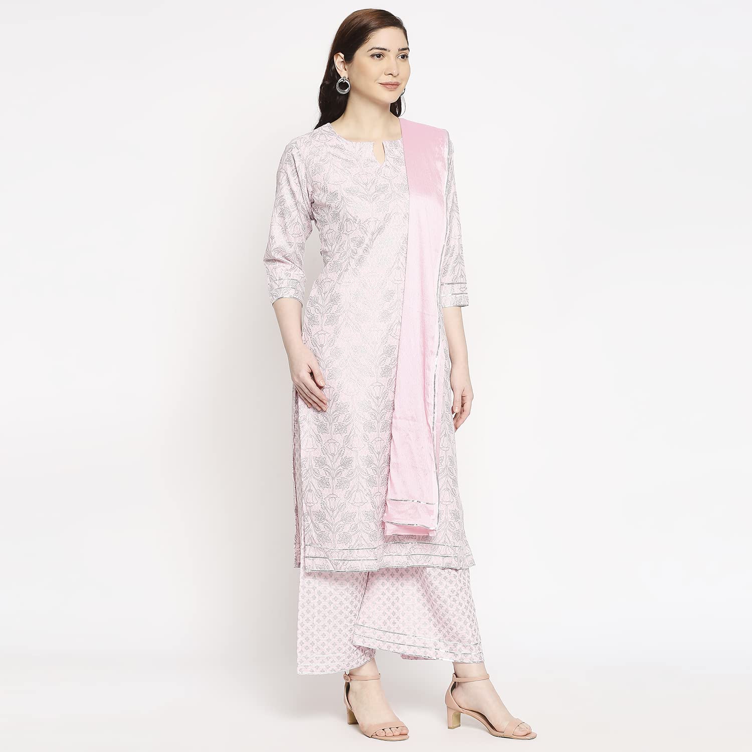 Anni Designer Women'S Cotton Straight Kurta With Palazzo & Dupatta (Doli Pink_Gsk)