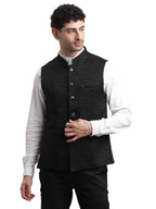 Turtle Men Terry Rayon Black Nehru Jacket