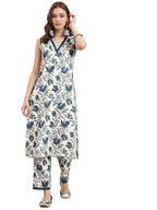 SMOWKLY V-Neck Sleeveless Kurta for Women (1322_OFWT_XL) White