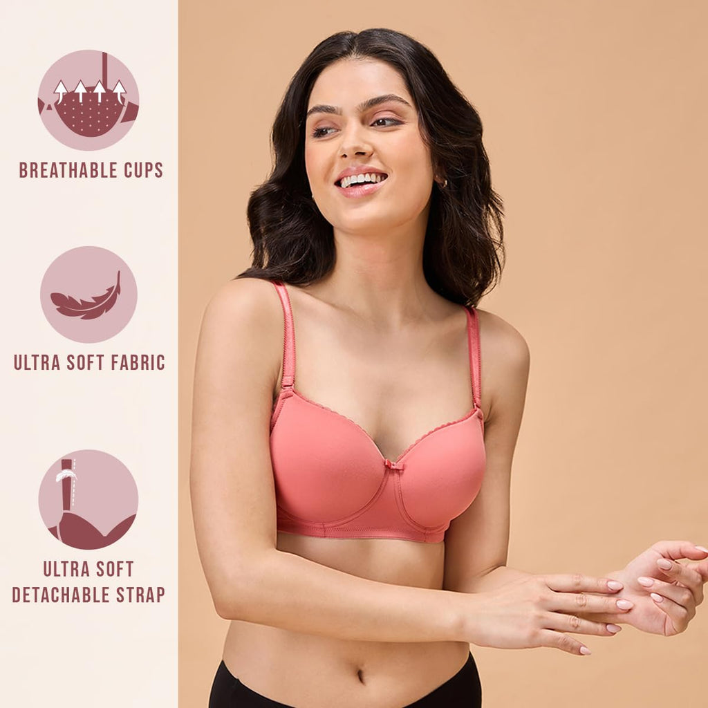 Nykd Butter-Soft Brushed Polyamide Wireless T-Shirt Bra With Breathable Padded Cups And Detachable Straps | Sweetheart Neckline