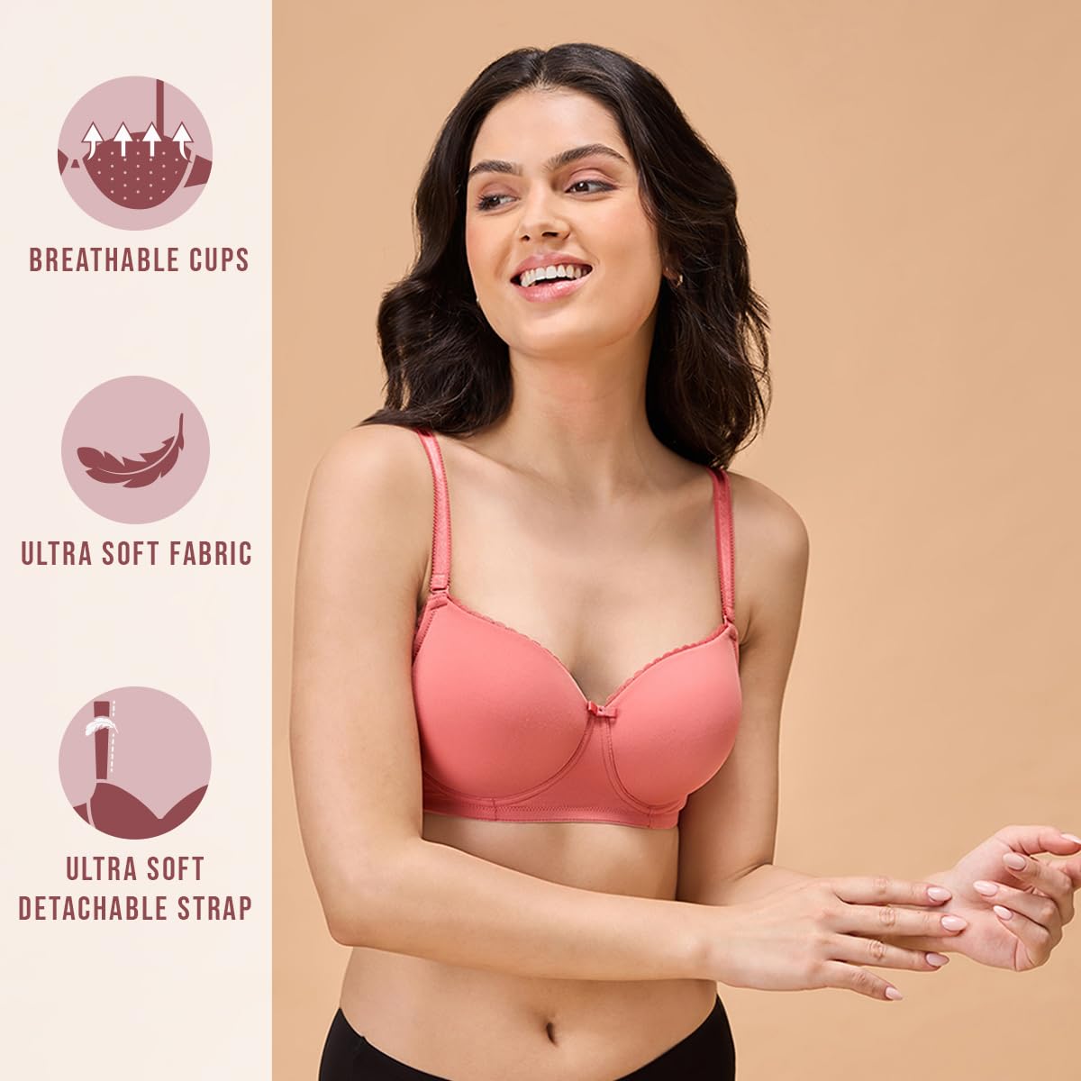 Nykd Butter-Soft Brushed Polyamide Wireless T-Shirt Bra With Breathable Padded Cups And Detachable Straps | Sweetheart Neckline