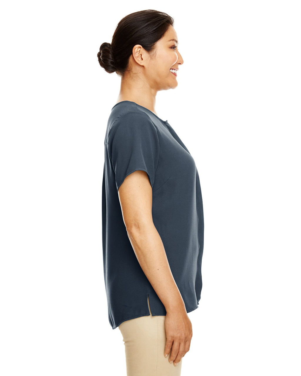 Ladies Perfect FitShort-Sleeve crepe Blouse - BLAcK - XS(D0102H7NITT)
