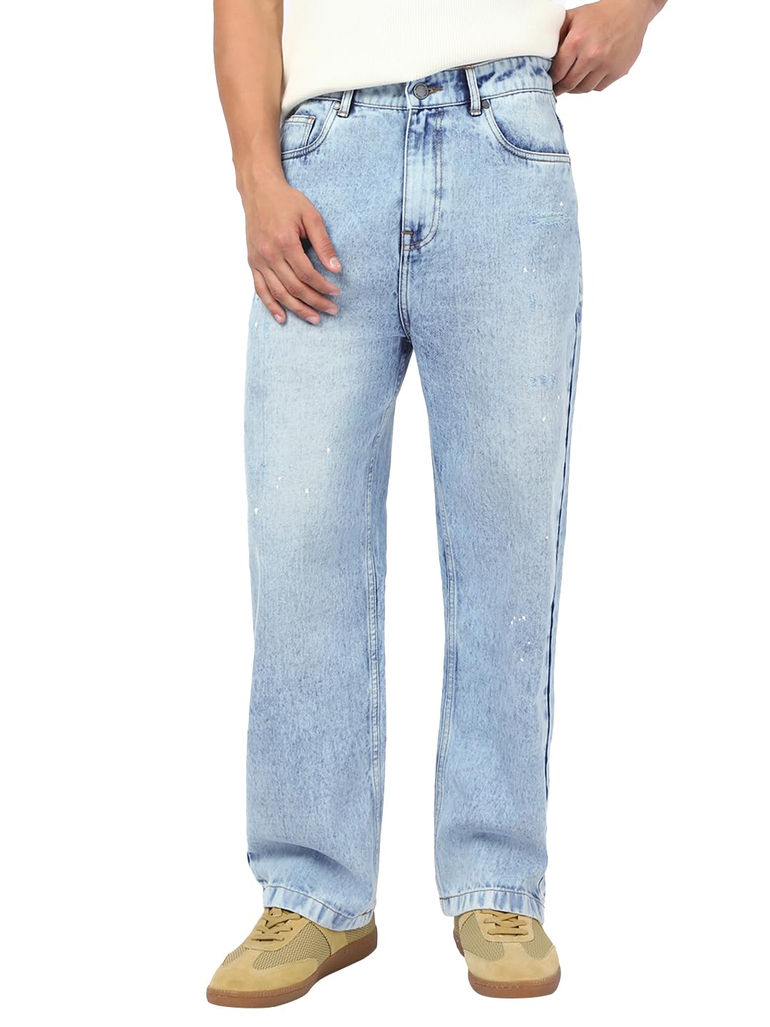 Bewakoof Mens Washed Straight Fit Pure Cotton Jeans_662214_Blue_38