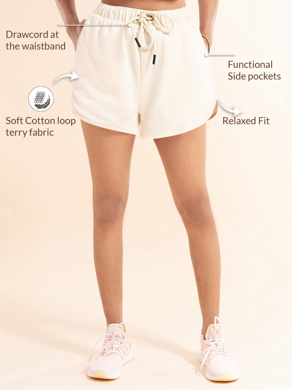 Nykd (Nyk039 Relaxed Fit Terry Cotton Shorts For Women | Soft & Comfy Shorts With Drawcord Waistband & 2 Side Pockets | Ideal Fo