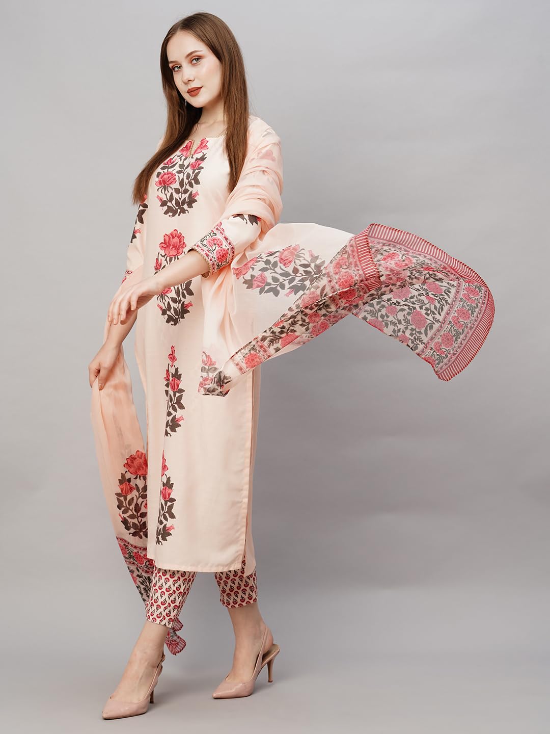 ANNI DESIGNER Womens Rayon Blend Straight Printed Kurta with Pant & Dupatta (Actual-Cream-NW_M_Cream_Medium)