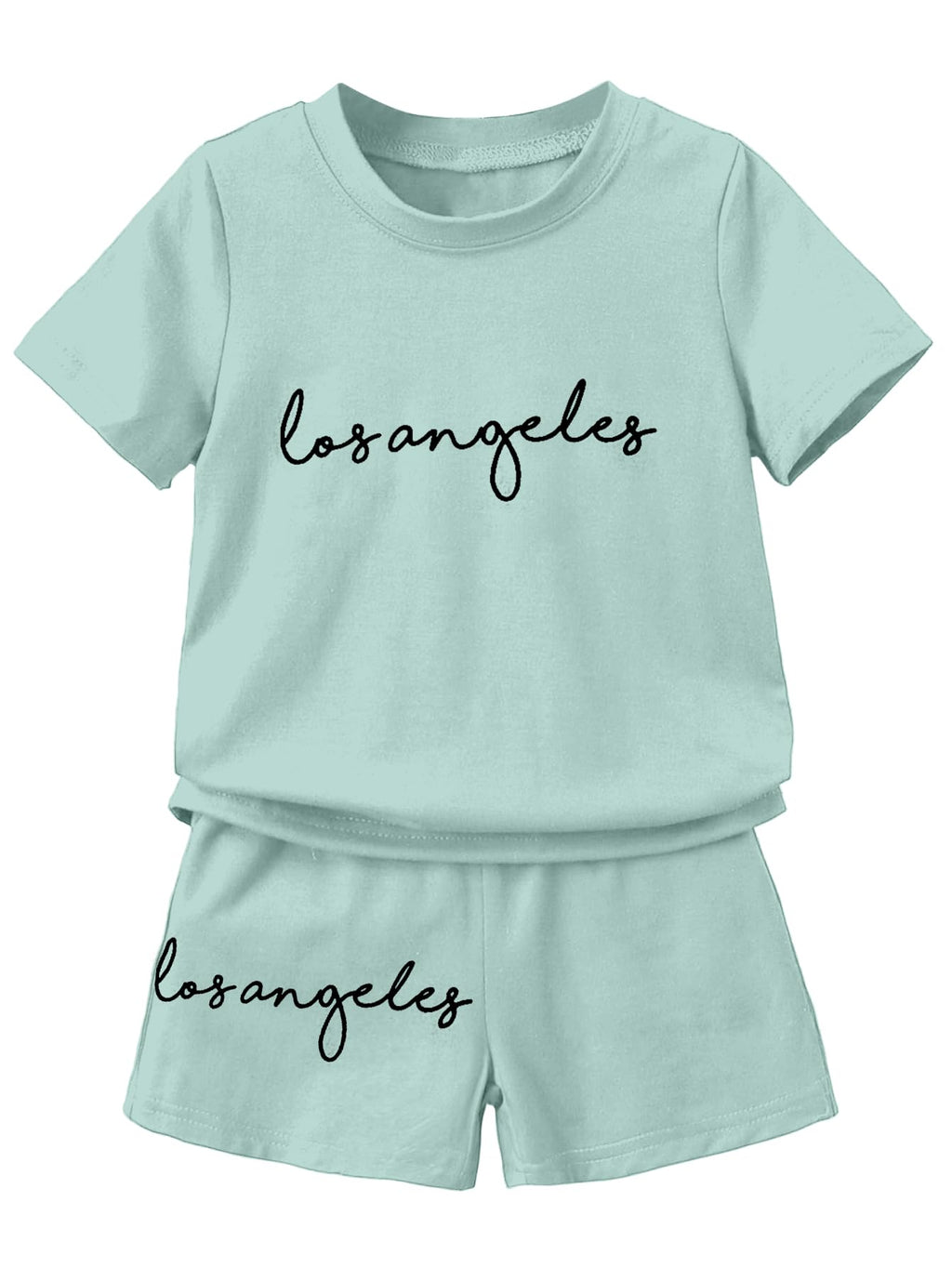 AVANOVA Boys Pista 2pcs/Set Young Boy Loose Comfortable T-Shirt With Los Angeles Print And Shorts, Casual Cute Style Suitable F